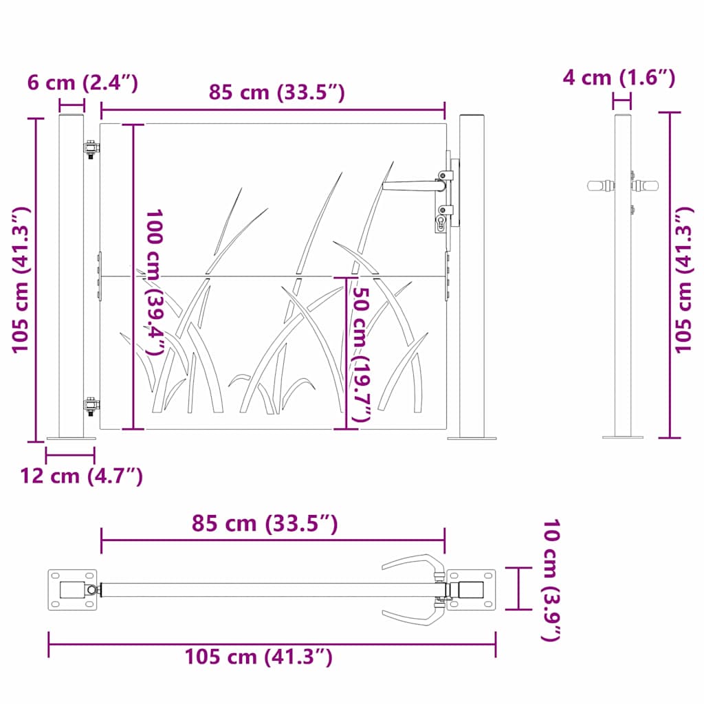 Haveport Med Lås Sort 110 X 105 Cm Pulverlakeret Stål