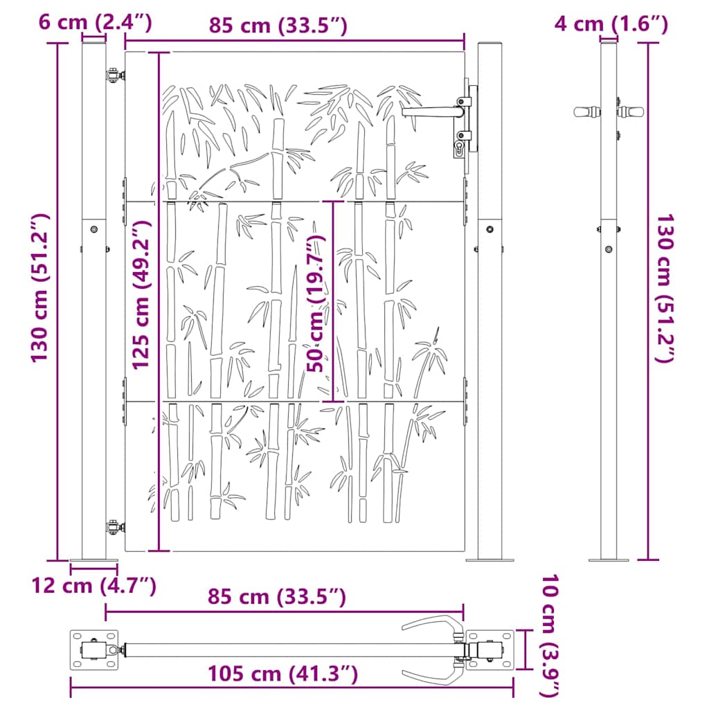 Haveport Med Lås Sort 110 X 130 Cm Pulverlakeret Stål