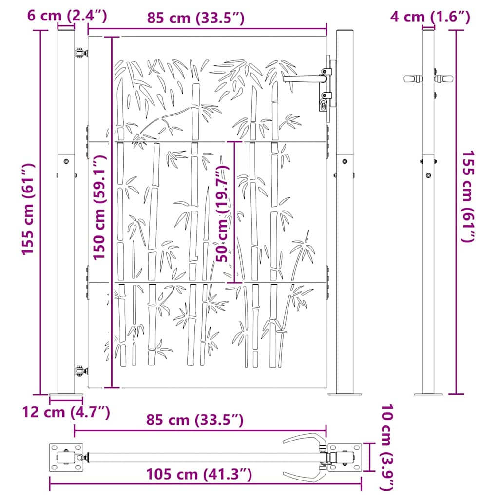 Haveport Med Lås Sort 110 X 155 Cm Pulverlakeret Stål