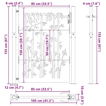 Haveport Med Lås Sort 110 X 155 Cm Pulverlakeret Stål