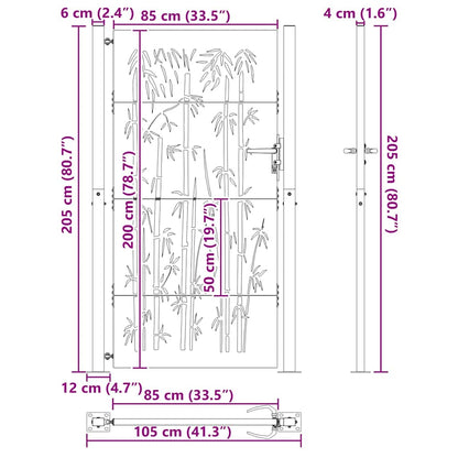Haveport Med Lås Sort 110 X 205 Cm Pulverlakeret Stål