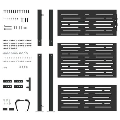 Haveport Med Lås Sort 110 X 130 Cm Pulverlakeret Stål