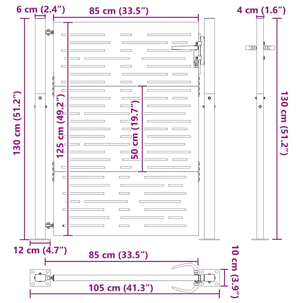 Haveport Med Lås Sort 110 X 130 Cm Pulverlakeret Stål