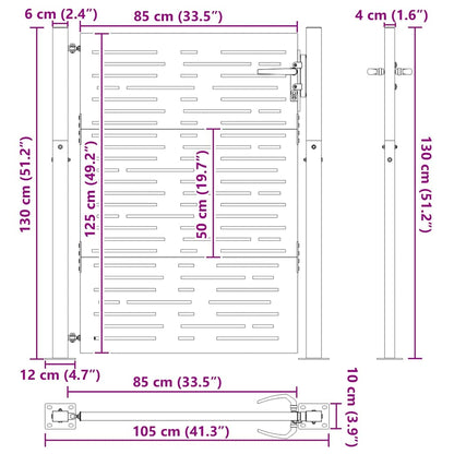 Haveport Med Lås Sort 110 X 130 Cm Pulverlakeret Stål