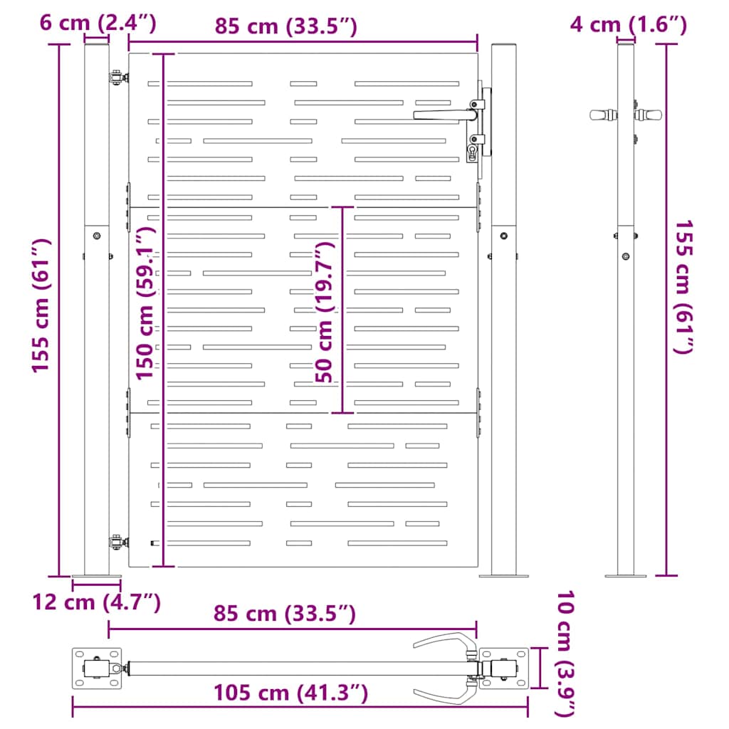 Haveport Med Lås Sort 110 X 155 Cm Pulverlakeret Stål