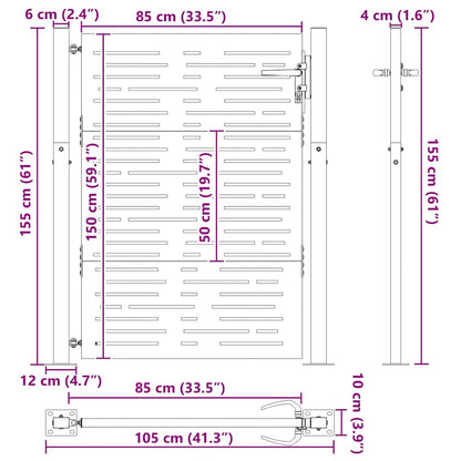 Haveport Med Lås Sort 110 X 155 Cm Pulverlakeret Stål