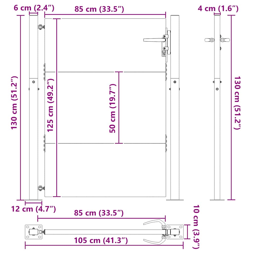 Haveport Med Lås Sort 105 X 130 Cm Pulverlakeret Stål