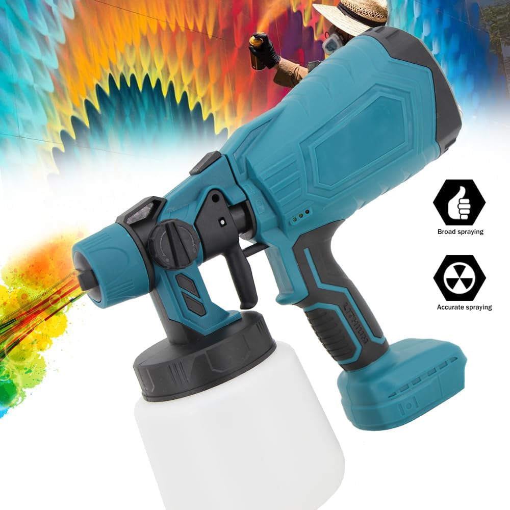 Weytoll Akku Farbsprühsystem, Kompatibel Für Makita Akku 18V, Akku Farbspritzpistole Mit 3 Spritzmuster, Akku Sprühpistole Mit 1000 ML Farbbehälter