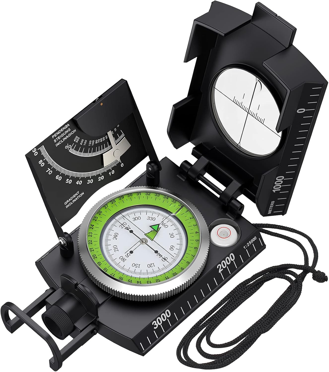 Proster Militär Marschkompass Professioneller Taschenkompass Peilkompass Kompass Compass Mit Klinometer Tragschlaufe Tasche Für Jagd Wandern Und Aktivitäten Im Freien