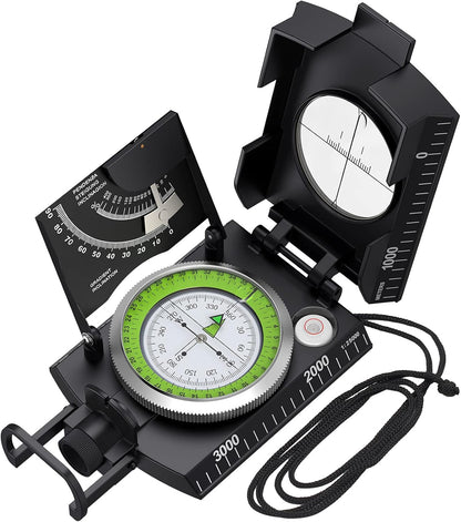 Proster Militär Marschkompass Professioneller Taschenkompass Peilkompass Kompass Compass Mit Klinometer Tragschlaufe Tasche Für Jagd Wandern Und Aktivitäten Im Freien