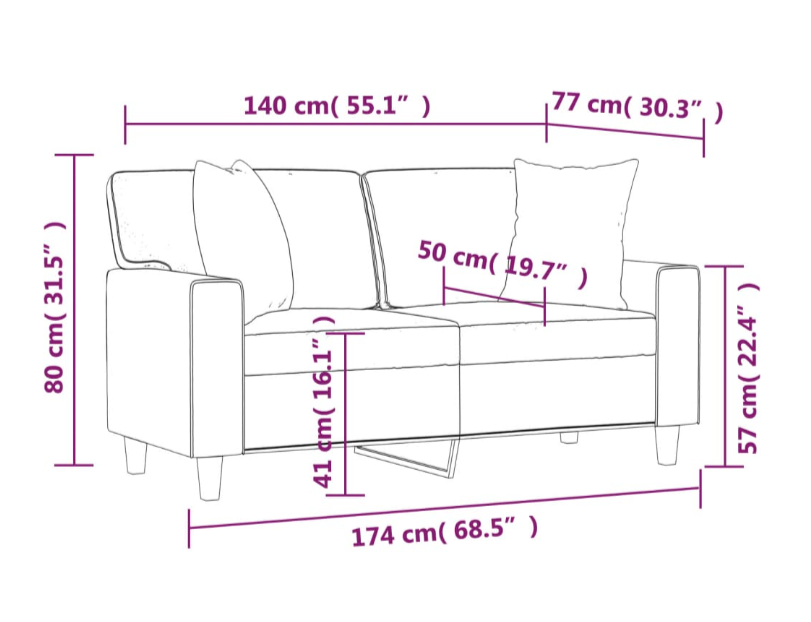 2-personers sofa med pyntepuder 140 cm kunstlæder sort