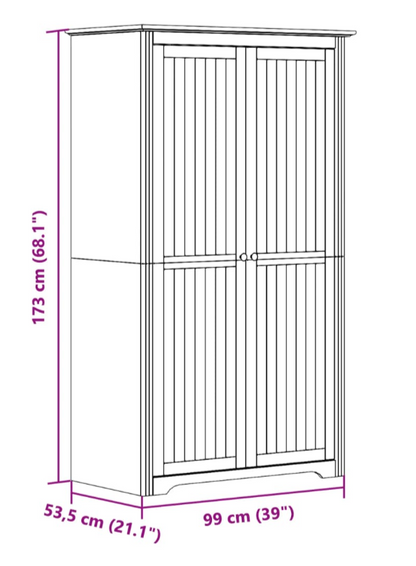 Klædeskab BODO 99x53,5x173 cm massivt fyrretræ grå