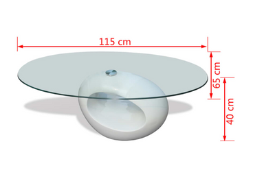 Sofabord med oval bordplade i glas højglans