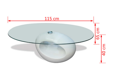 Sofabord med oval bordplade i glas højglans
