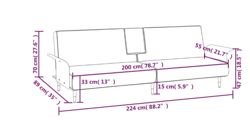 2 Pers. Sofa m. Kop holdere
