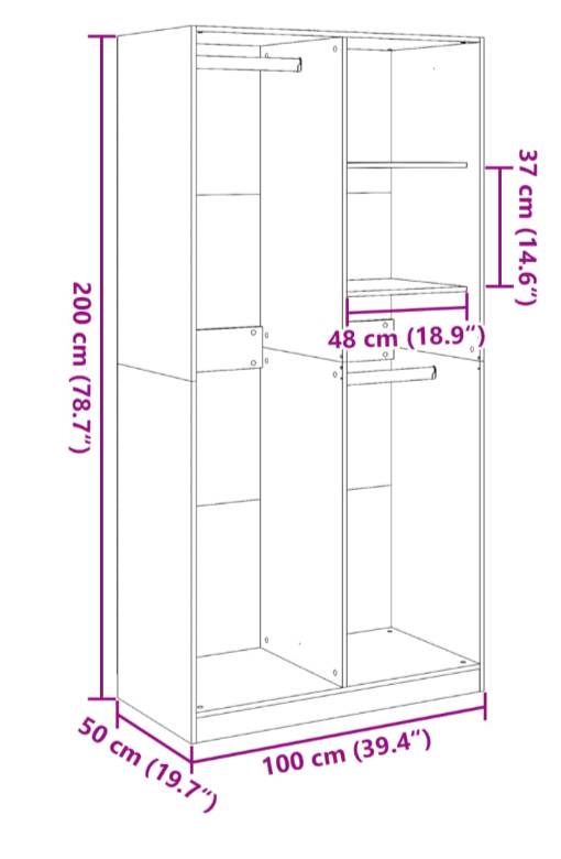 Artisian Oak gardarobe 100x50x200