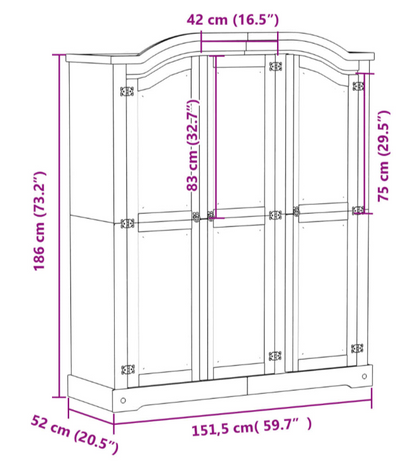 Corona garderobe skab 3-dørs