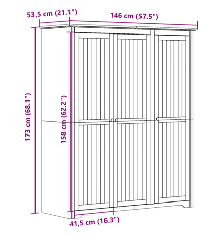 BODO 146x53,5x173 cm massivt fyrretræ