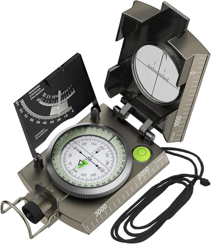 Proster Militär Marschkompass Professioneller Taschenkompass Peilkompass Kompass Compass Mit Klinometer Tragschlaufe Tasche Für Jagd Wandern Und Aktivitäten Im Freien