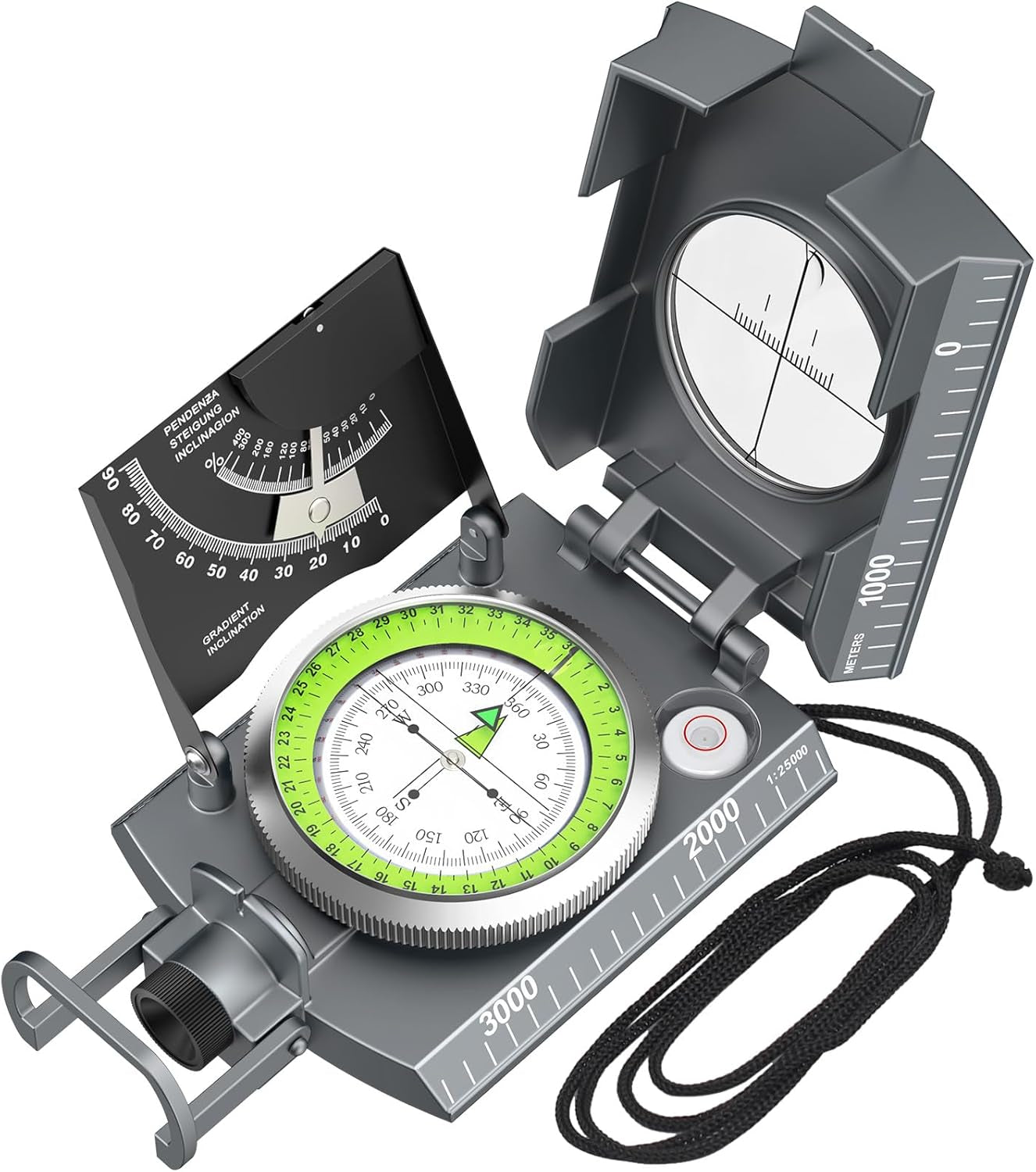 Proster Militär Marschkompass Professioneller Taschenkompass Peilkompass Kompass Compass Mit Klinometer Tragschlaufe Tasche Für Jagd Wandern Und Aktivitäten Im Freien