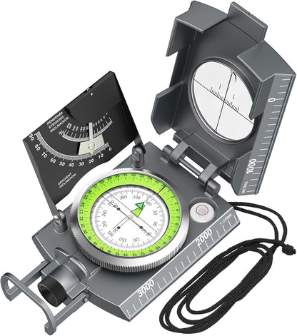 Proster Militär Marschkompass Professioneller Taschenkompass Peilkompass Kompass Compass Mit Klinometer Tragschlaufe Tasche Für Jagd Wandern Und Aktivitäten Im Freien