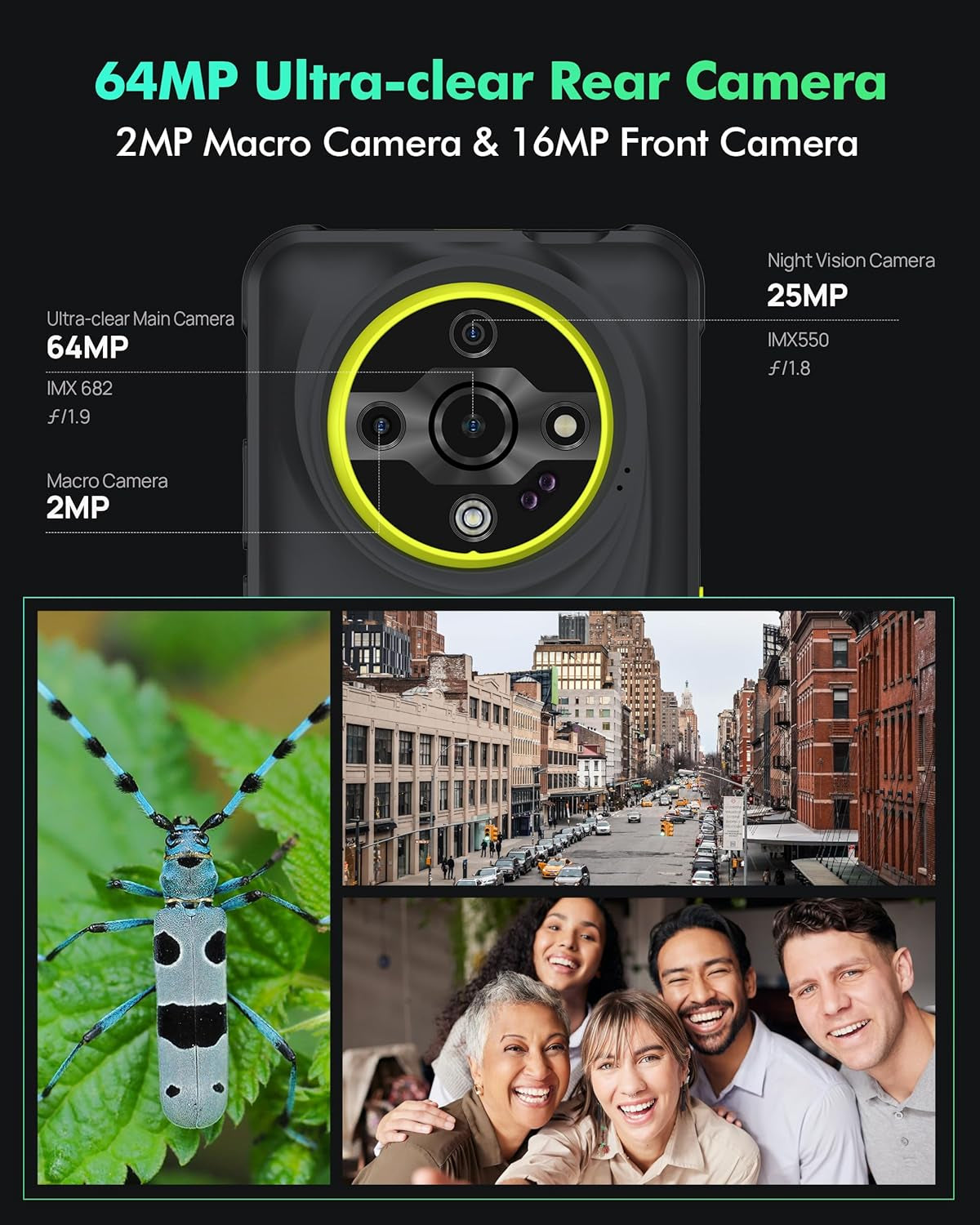 Ulefone Armor X31 Pro 5G Outdoor Smartphone 2025, 16GB+256GB/SD-2TB Android 14 Mit Blendende Taschenlampe 64MP + 25MP Kamera 6,56” 120Hz 6050Mah Handy 3-Slots/Gps/Face Id/Fingerprint/Otg/Nfc Schwarz